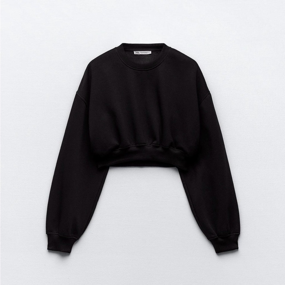 Zara basic Black Cropped sweatshirt dolman sleeve size medium